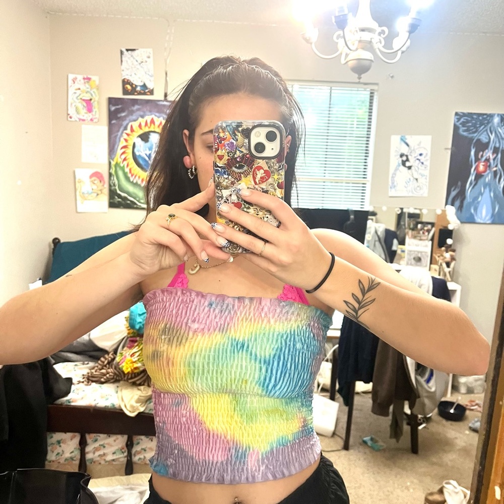 Colorful Tie-Dye Smocked Tube Top